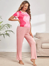Load image into Gallery viewer, Maternity Colorblock Tee & Adjustable Elastic Waist Pants Lounge Set