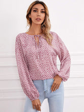 Load image into Gallery viewer, Ditsy Floral Top, Tie Neck Lantern Sleeve

