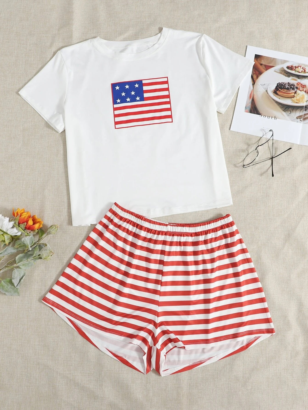 American flag print PJ set