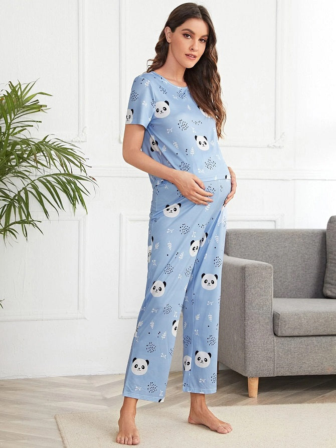 Maternity Panda and Dot Print Tee & Adjustable Waist Pants Lounge Set