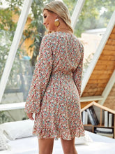 Load image into Gallery viewer, Ditsy Floral Ruffle Hem Tie Side Wrap Dress
