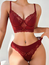 Load image into Gallery viewer, Contrast Lace Underwire Lingerie Set -Burgundy
